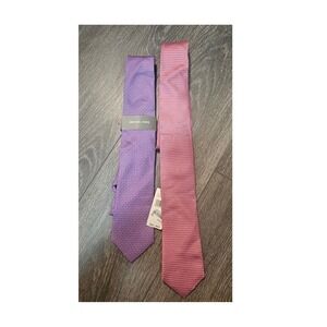 2 Michael Kors Necktie NEW $65 each Purple Pink Geometric Pattern Mens Tie